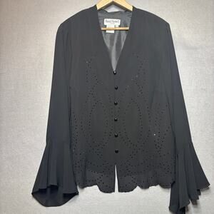 NWT Ronni Nicole Beaded Blouse Top 1X  Plus Black Scallop Hem Flare Cuff Formal